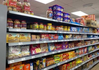 Shelves stocked with Asian products.