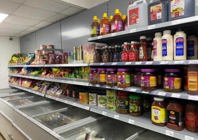 A view of the shelves stocked with sauces